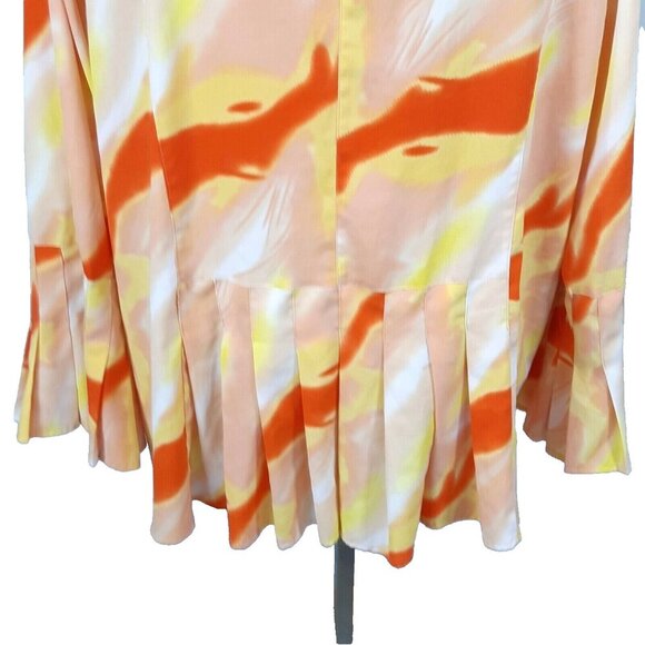 Milano Woman Blouse Womens Plus 1X Orange Yellow Bell Pleated Sleeve Art To Wear - Picture 4 of 7